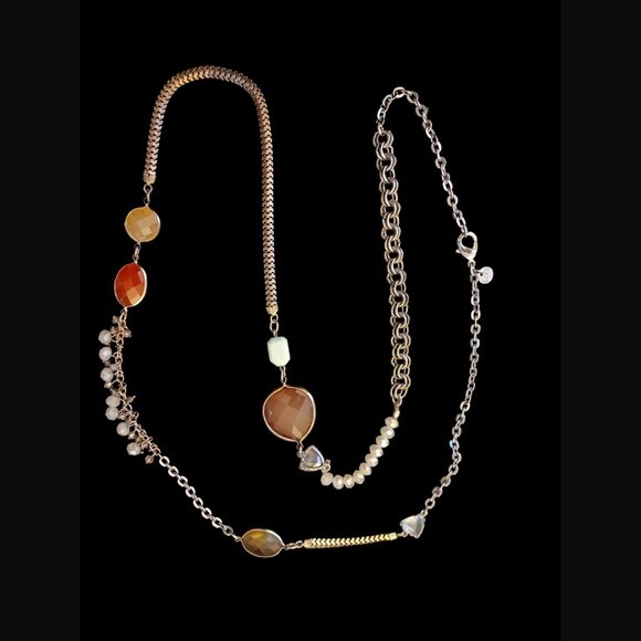 Ann Taylor Loft Silver Tone Long Acrylic Stone 35.5" Long Necklace - Picture 2 of 6